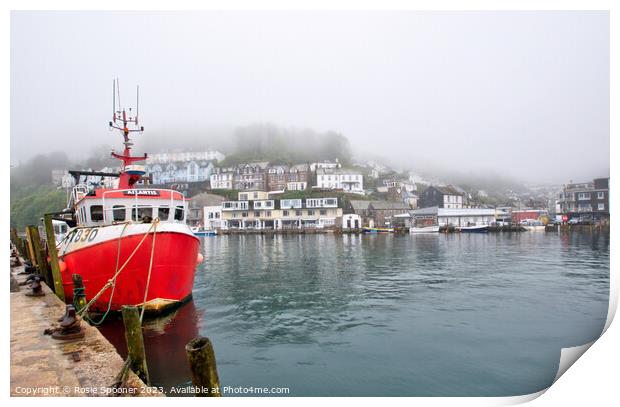 Fishing Boat at Looe on a misty morning  Print by Rosie Spooner