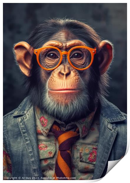 Comical Hipster Chimp Digital Painting Print by Craig Doogan Digital Art