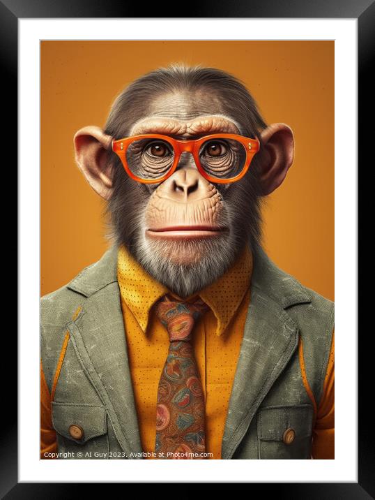 Comical Hipster Chimp Digital Painting Framed Mounted Print by Craig Doogan Digital Art