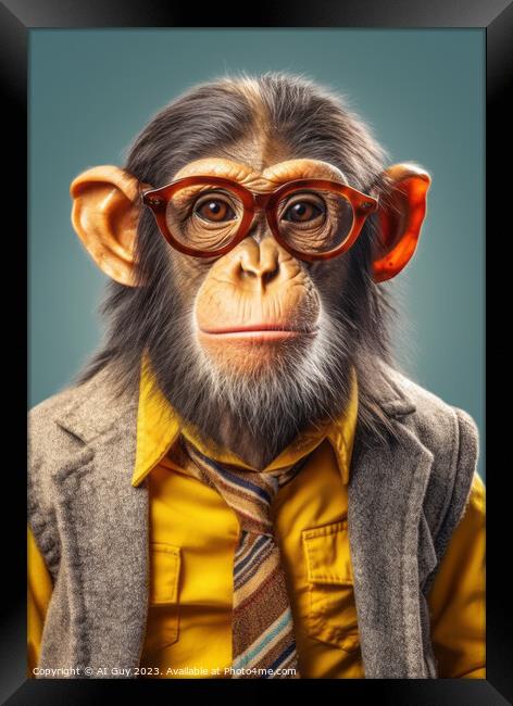 Comical Hipster Chimp Digital Painting Framed Print by Craig Doogan Digital Art