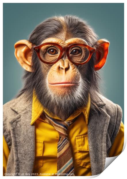 Comical Hipster Chimp Digital Painting Print by Craig Doogan Digital Art