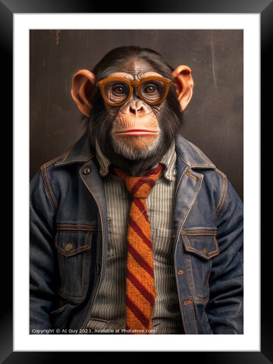 Comical Hipster Chimp Digital Painting Framed Mounted Print by Craig Doogan Digital Art