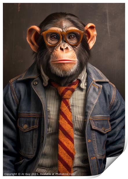 Comical Hipster Chimp Digital Painting Print by Craig Doogan Digital Art