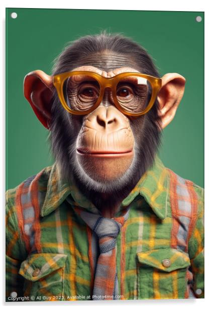 Comical Hipster Chimp Digital Painting Acrylic by Craig Doogan Digital Art