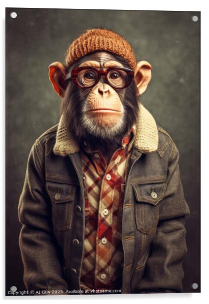 Comical Hipster Chimp Digital Painting Acrylic by Craig Doogan Digital Art