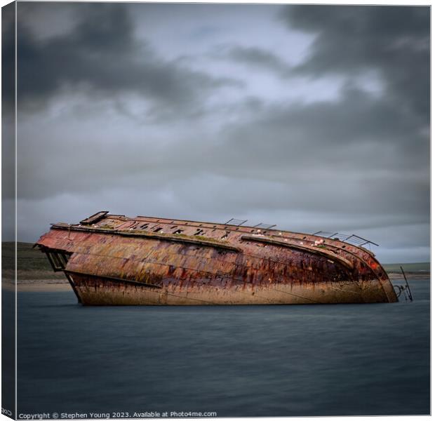Sunken Ship The Reginald, Scapa Flow, Orkney, Scot Canvas Print by Stephen Young