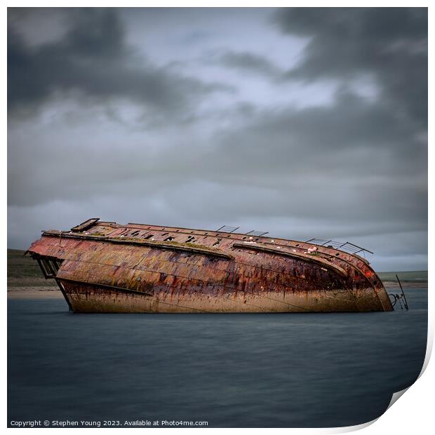 Sunken Ship The Reginald, Scapa Flow, Orkney, Scot Print by Stephen Young