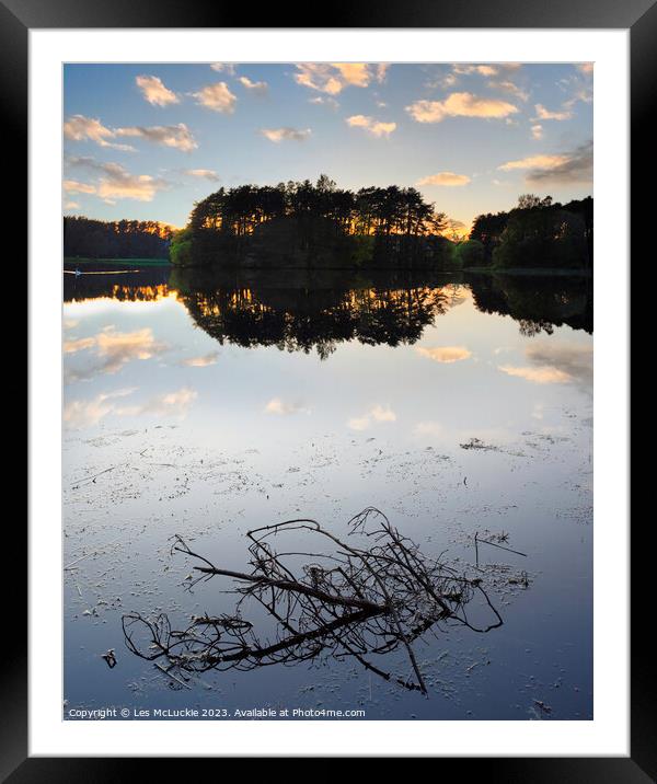 Lanark Loch Sunset water and branch Framed Mounted Print by Les McLuckie