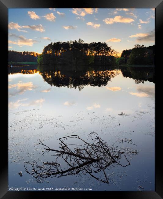 Lanark Loch Sunset water and branch Framed Print by Les McLuckie