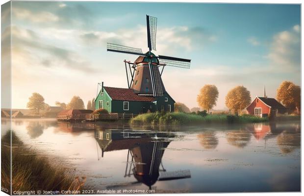 A timeless Dutch countryside scene with iconic windmills and ser Canvas Print by Joaquin Corbalan