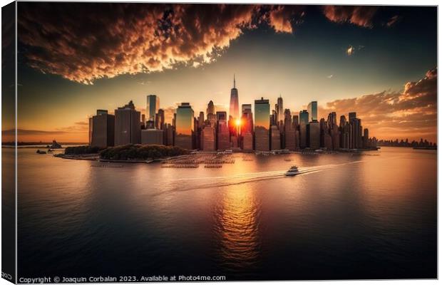 Spectacular panorama of a big city with skyscrapers at dusk, mod Canvas Print by Joaquin Corbalan