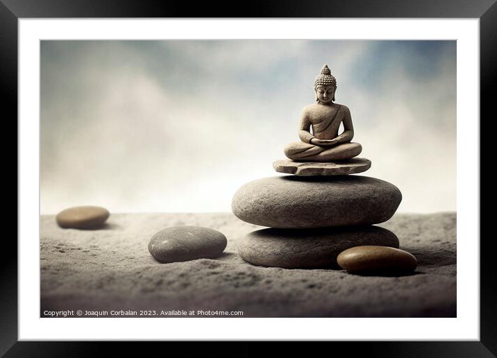 A simple composition of balanced rocks invites peaceful contempl Framed Mounted Print by Joaquin Corbalan