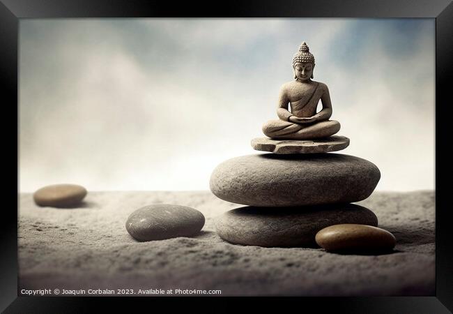 A simple composition of balanced rocks invites peaceful contempl Framed Print by Joaquin Corbalan