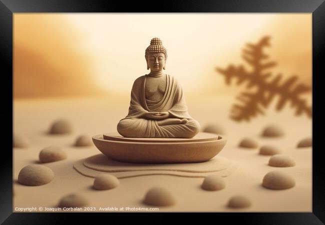 Zen scene, with relaxing stacked stones. Ai generated. Framed Print by Joaquin Corbalan