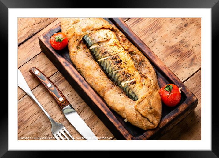 Whole fish baked in dough. Framed Mounted Print by Mykola Lunov Mykola