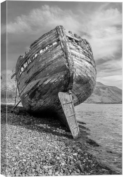 Boat Wreck on River Lochy, Fort William, Scotland Canvas Print by Stephen Young
