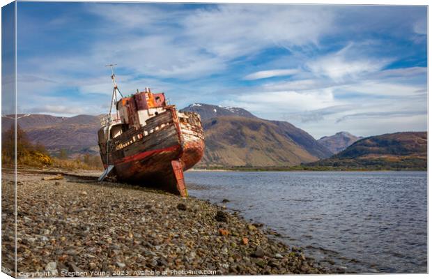 Corpach Wreck, Loch Linnhe, Fort William, Scotland Canvas Print by Stephen Young