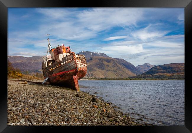 Corpach Wreck, Loch Linnhe, Fort William, Scotland Framed Print by Stephen Young