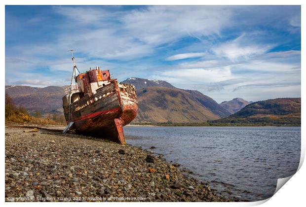 Corpach Wreck, Loch Linnhe, Fort William, Scotland Print by Stephen Young