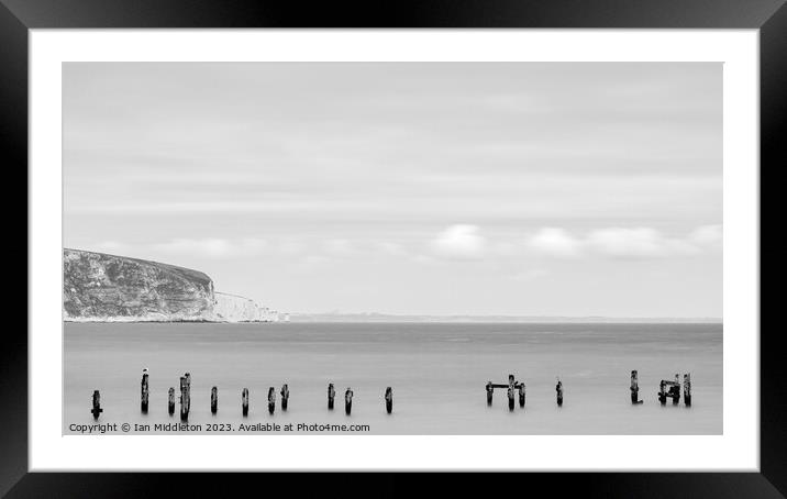 Swanage Old Pier with Old Harry in the distance Framed Mounted Print by Ian Middleton