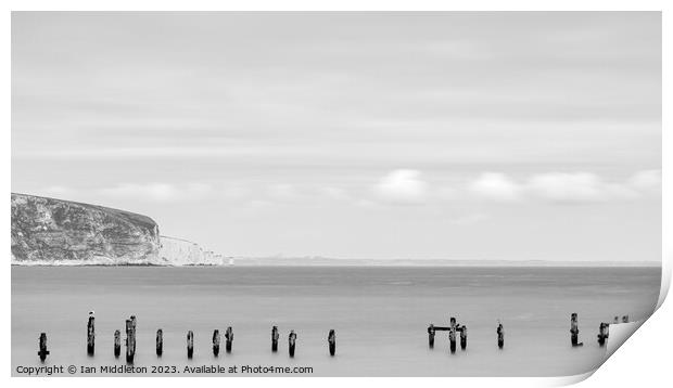 Swanage Old Pier with Old Harry in the distance Print by Ian Middleton