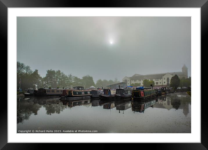 Misty morning on the Leeds - Liverpool canal Framed Mounted Print by Richard Perks