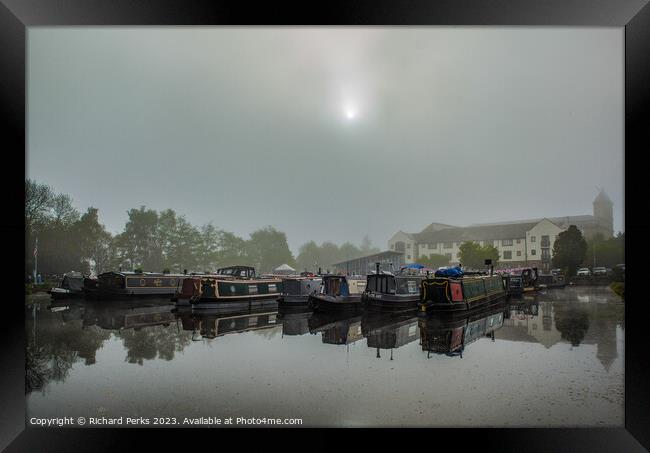 Misty morning on the Leeds - Liverpool canal Framed Print by Richard Perks