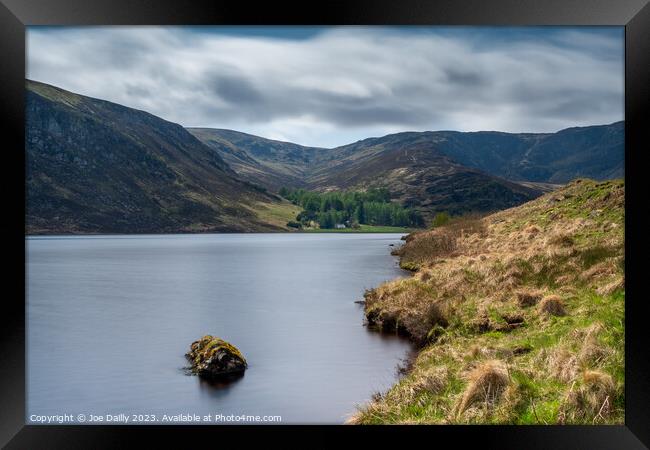 Majestic Mountain and Serene Waters of Loch Lee Framed Print by Joe Dailly