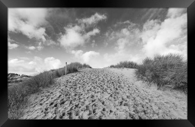 Formby sand dunes in black and white Framed Print by Jason Wells