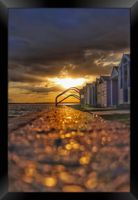 Sunsetting after the storm over Brightlingsea beach  Framed Print by Tony lopez