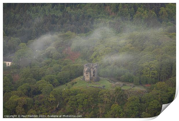 Morning mist at Dolbadarn Castle Print by Paul Madden