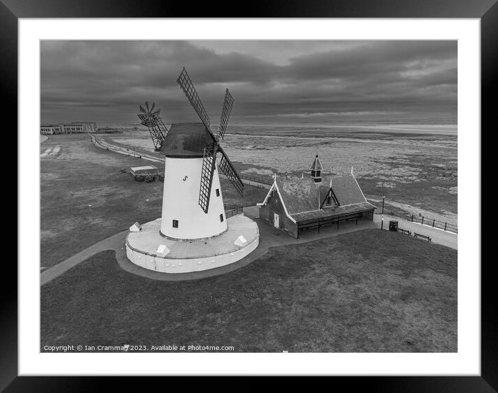 Monochrome Lytham windmill on a cloudy day  Framed Mounted Print by Ian Cramman