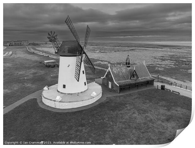 Monochrome Lytham windmill on a cloudy day  Print by Ian Cramman