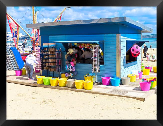 Colourful Seaside Kiosk Framed Print by Nicola Clark