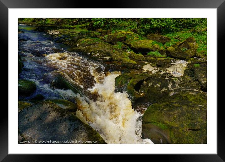 The Circular Walk from Bolton Abbey Passes the Narrow, Fast-flowing Strid, Surrounded by Large Mossy Rocks. Framed Mounted Print by Steve Gill
