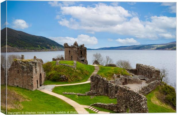 Urquhart Castle Standing Tall Against Loch Ness Canvas Print by Stephen Young