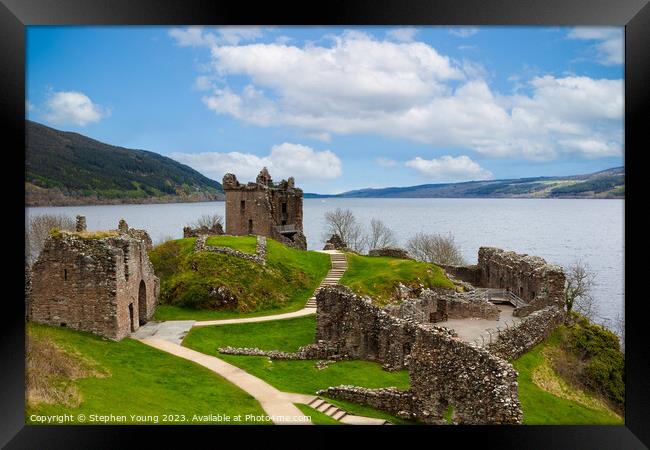 Urquhart Castle Standing Tall Against Loch Ness Framed Print by Stephen Young