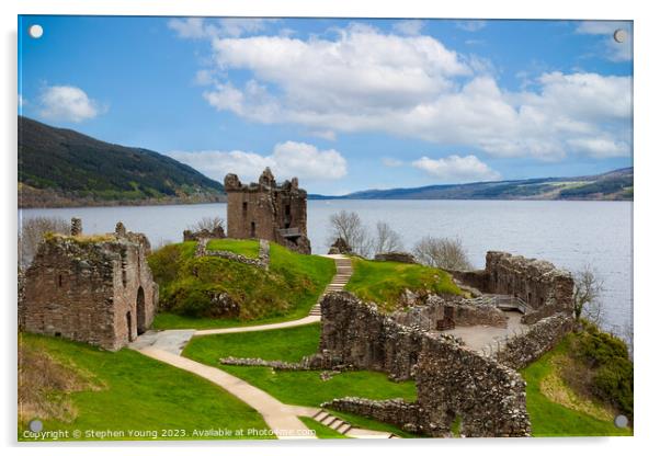 Urquhart Castle Standing Tall Against Loch Ness Acrylic by Stephen Young