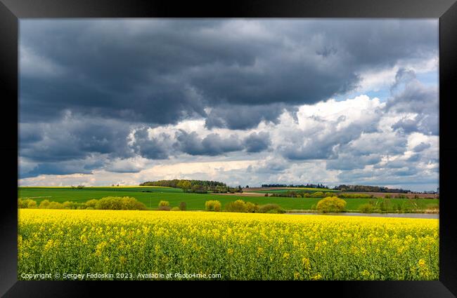 European landscape with spring fields. Canola fields. Framed Print by Sergey Fedoskin