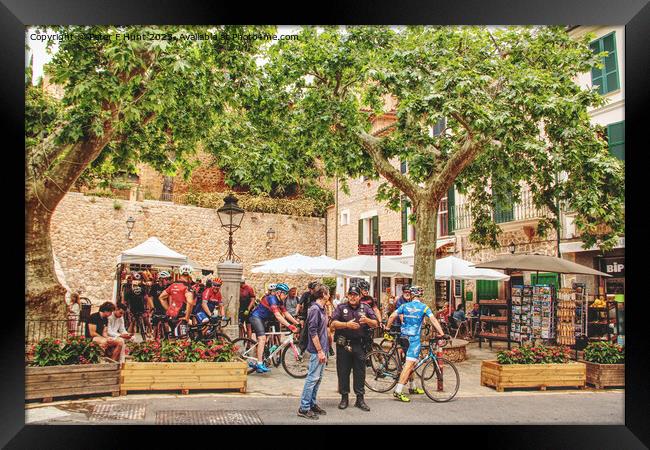 The Busy Plaza At Fornalutx Mallorca Framed Print by Peter F Hunt