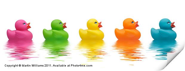 Five Rubber Ducks Print by Martin Williams