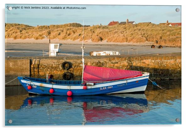 Fishing Coble moored in Beadnell Harbour Northumberland  Acrylic by Nick Jenkins