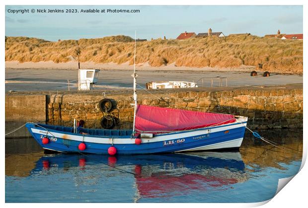 Fishing Coble moored in Beadnell Harbour Northumberland  Print by Nick Jenkins