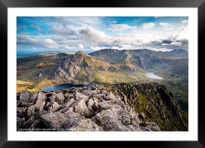 Tryfan and the Snowdonia mountains Framed Mounted Print by John Henderson