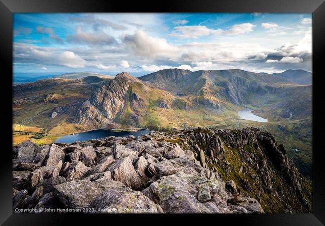 Tryfan and the Snowdonia mountains Framed Print by John Henderson