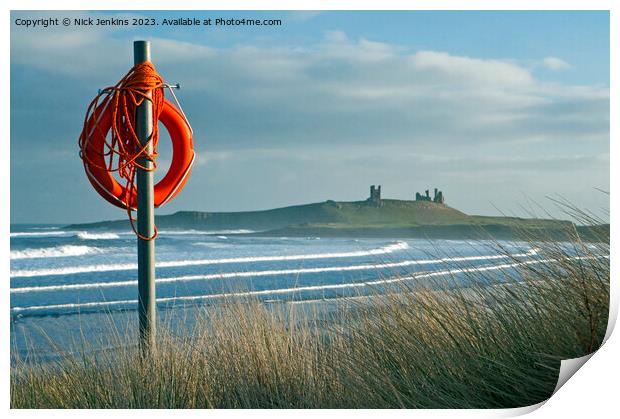 Lifebuoy and Dunstanburgh Castle Embleton Beach No Print by Nick Jenkins