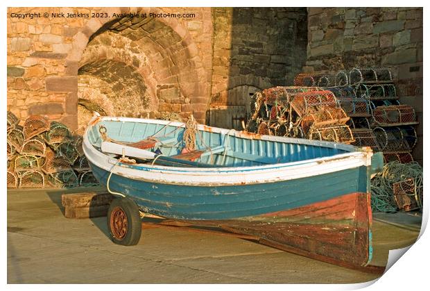 Fishing Boat and Limekilns at Beadnell Harbour Northumberland Print by Nick Jenkins