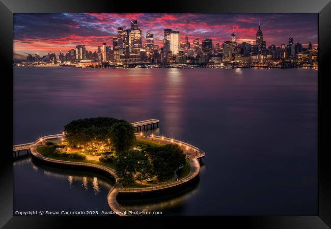 NJ NYC Skyline Sunrise Framed Print by Susan Candelario