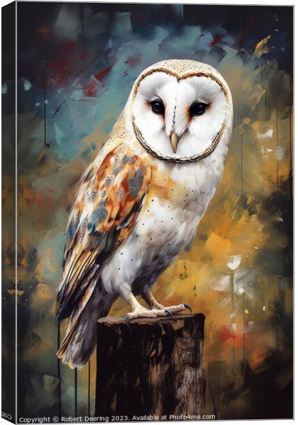 Barn Owl On Log Canvas Print by Robert Deering
