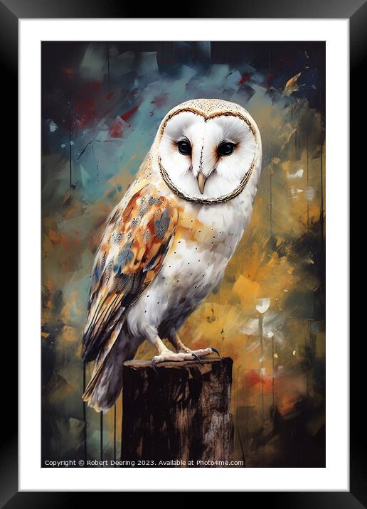 Barn Owl On Log Framed Mounted Print by Robert Deering